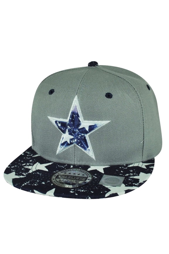 Star Distressed Flat Bill Snapback Patriotic Fashion Hat Cap Adjustable Gray