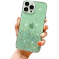 thumbnail image 1 of Star Drip Glitter Sequins Phone Case, Clear Phone Case, Glitter Pink Sequins, Ladies' Favourite for iPhone 15 14 13 12 11 Pro Max Mini XS XR 7 8 6 Phone Case (Green,iPhone 11), 1 of 8