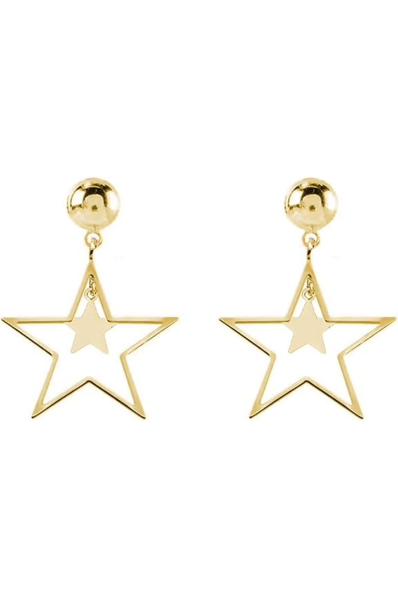 Star Drop Earrings For Women Gold Star Clip On Earrings Double Star Non Piercing Ear Clip Birthday Party Jewelry For Women[Z1]