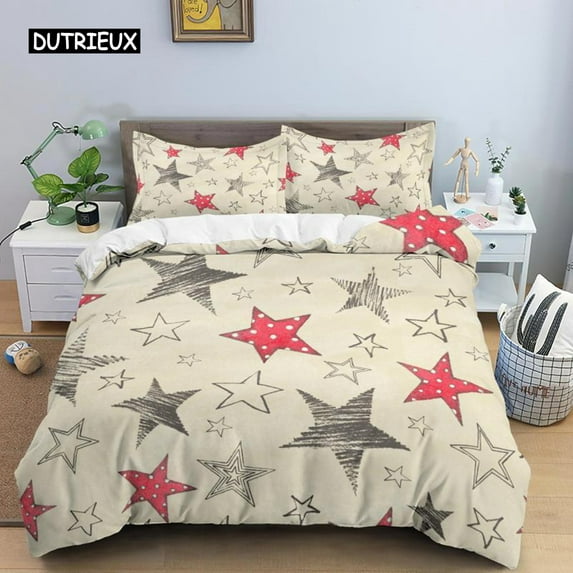 Star Duvet Cover Set Colorful Stars Pattern Print Twin Bedding Set For Kids Teens Double King Size