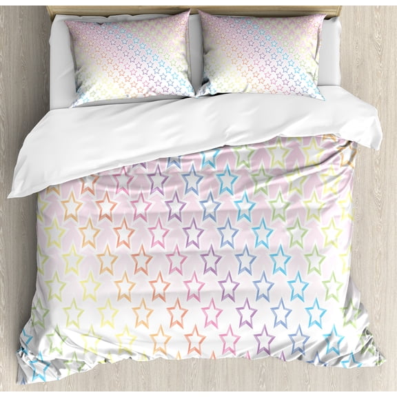 Star Duvet Cover Set, Stars in Rainbow Colors Galaxy Milky Wayme Teen Pattern Print, Decorative 3 Piece Bedding Set with 2 Pillow Shams, Calking Size, Pink Multicolor, by Ambesonne