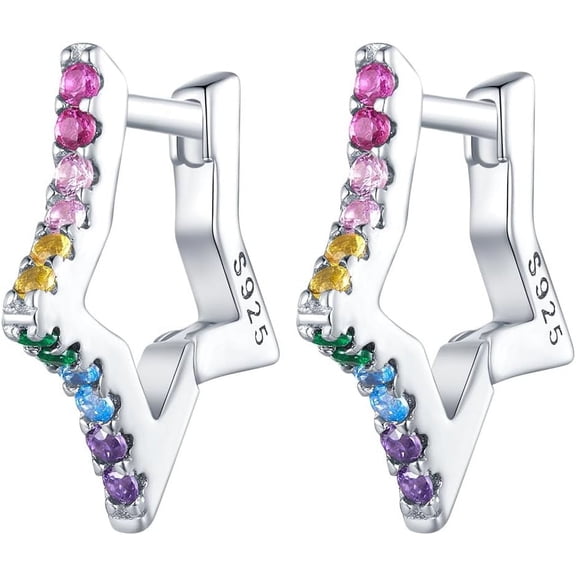 Star Earrings 925 Sterling Silver Cute Hoop Earrings For Women Hypoallergenic Small Sleeper Tragus Hoop Earrings Cartilage Jewelry Gifts[Z7767]