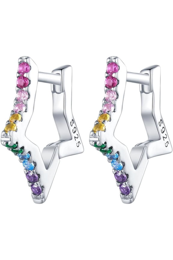 Star Earrings 925 Sterling Silver Cute Hoop Earrings For Women Hypoallergenic Small Sleeper Tragus Hoop Earrings Cartilage Jewelry Gifts[Z7767]