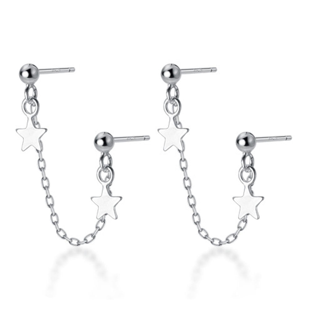 Star Earrings Chain Double Piercing for Women Two Holes