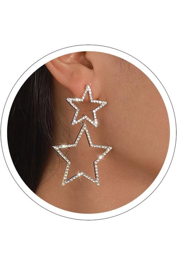 Star Earrings For Women Dangling Silver Star Earrings Dangle Rhinestone Star Earrings Sparkle Star Drop Earrings Big Star Dangle Earrings Star Jewelry Silver Dangle Earrings For Women[Z1]