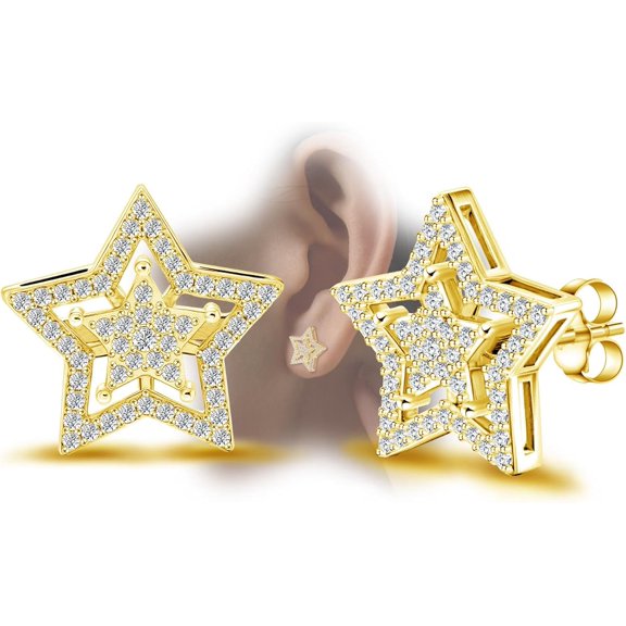 Star Earrings for Women - Hypoallergenic Cubic Zirconia Earrings Hollow 2 Star Post Cartilage Stud Earrings Dainty Trendy Gifts Stuff for Men Her