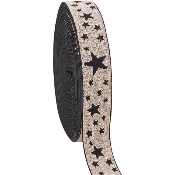 Star Elastic Stretch Trim 1 inch/ 26mm Wide Double Sided Jacquard Ribbon Black Polyester Ribbon Webbing for Sewing Garment Hats Pants Dress Gift Wrapping DIY Crafts