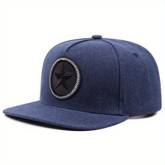 Star Embroidered Baseball Cap Snapback Men Women Flat Peak Hip Hop Rap Sport Hat-Navy Blue