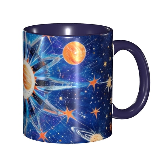 Star Explode Coffee Mug Fun Custom Ceramic Mugs 11oz Navy Blue