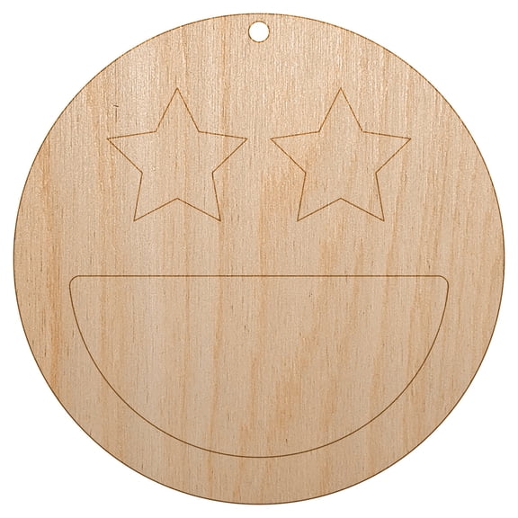 Star Eyes Happy Face Big Smile Mouth Emoticon Wood Holiday Christmas Tree Ornament Unfinished DIY Pre-Drilled Craft