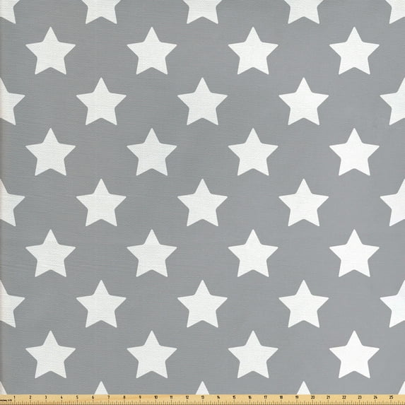 Ambesonne Modern Fabric by the Yard Upholstery, Art with Big Stars, 10 Yards, White Grey