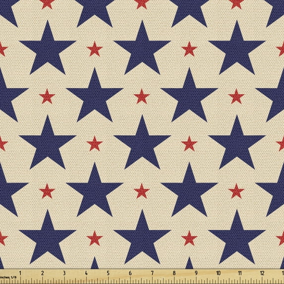 Ambesonne Star Fabric by the Yard Upholstery, Grunge Themed Pattern, 1 Yard, Navy Blue Beige Red