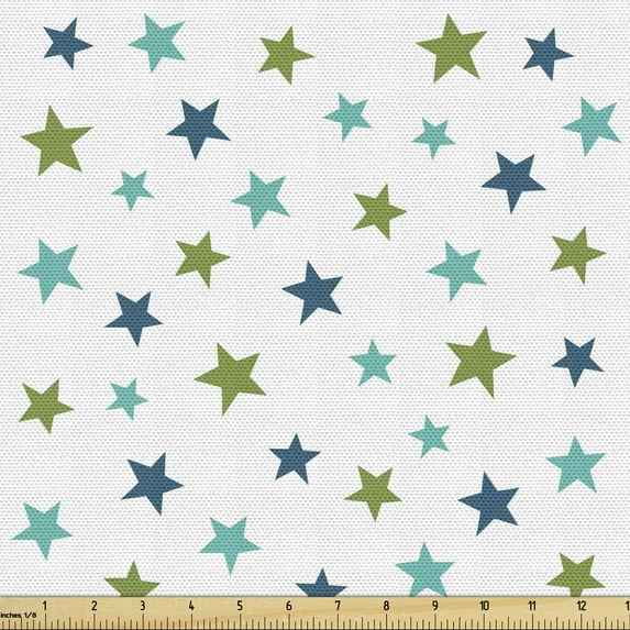 Ambesonne Star Fabric by the Yard Upholstery, Simplistic Sky Object Pattern, 3 Yards, White Multicolor