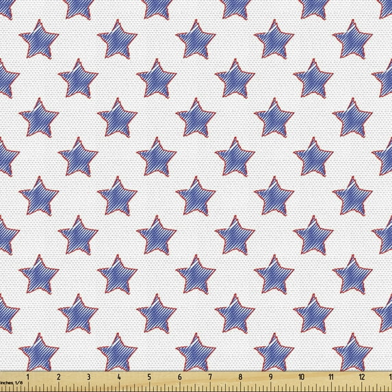 Ambesonne Star Fabric by the Yard Upholstery, USA Flag Star Nation Art, 1 Yard, Navy Red White