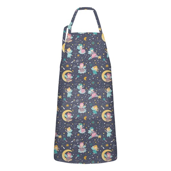Star Fairy Princess Pattern Apron-Garden Aprons for Women with Pockets-Cotton Linen Waterproof Kitchen Cooking Gardening Aprons Adjustable for Kitchen,Cooking,BBQ and Salon 33x27 Inch