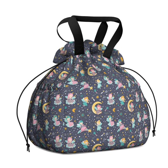 Star Fairy Princess Pattern Drawstring Lunch Bag Women - Drawstring Lunch Bag Insulated for Work Office - Stain-Resistant Large Lunchbags for Women with Multi-Pockets