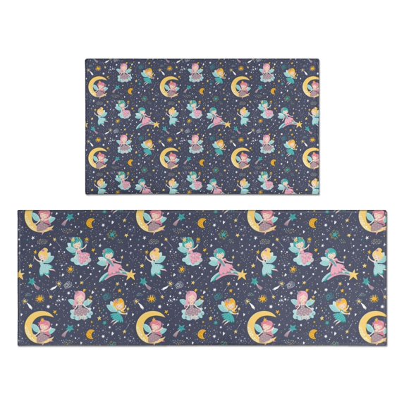 Star Fairy Princess Pattern Kitchen Rugs Sets Of 2,Anti Fatigue Kitchen Mat Rugs Non Slip Washable,Decorative Kitchen Floor Mats for Kitchen,Sink,Laundry,17"x30"+17"x47"