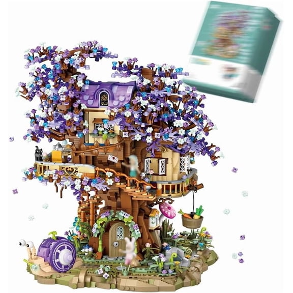 Star Fairy Treehouse Building Blocks Set, Japanese Sakura Tree House, Violet Cherry Tree Bonsai Creative Architecture, 3991 PCS (1065)