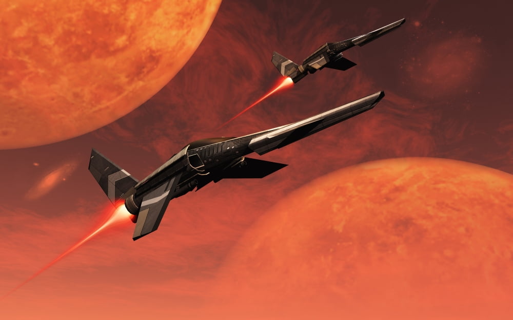 Star Fighters on a routine space patrol Canvas Art - Mark StevensonStocktrek Images (18 x 12)
