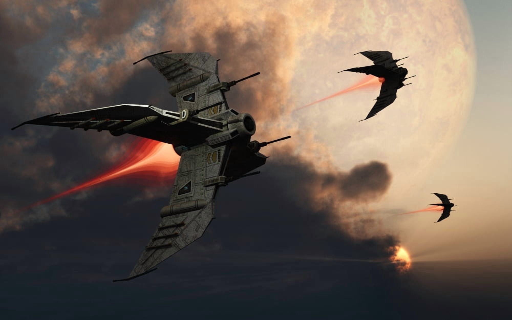 Star Fighters on a routine space patrol Canvas Art - Mark StevensonStocktrek Images (18 x 12)