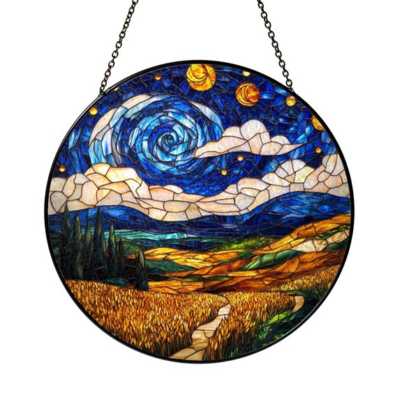 Star Filled Night Scene Glass Suncatcher – Window Decor2001