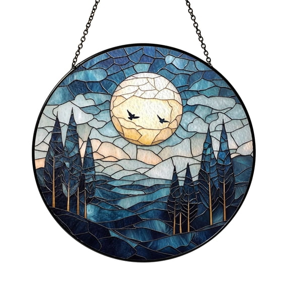 Star Filled Night Scene Stained Glass Style Window Decor2001