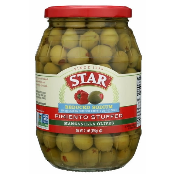 Star Reduced Sodium Pimiento Stuffed Manzanilla Olives 21 oz (Pack of 5)