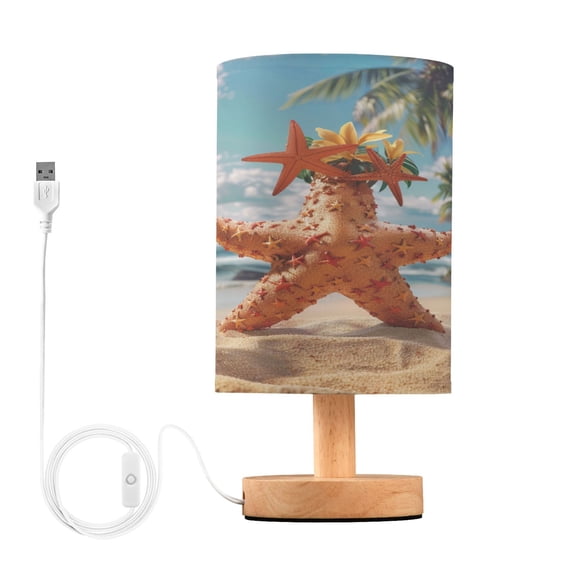 Star Fish Tropical Palm Bedside Table Lamp Desk Warm Lights with USB Charging Port Cylinder LED Lamps for Bedroom Living Room Office