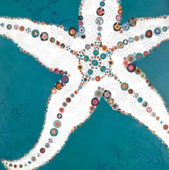 Star Fish Turquoise Canvas Art - Jennifer Peck (24 x 24)