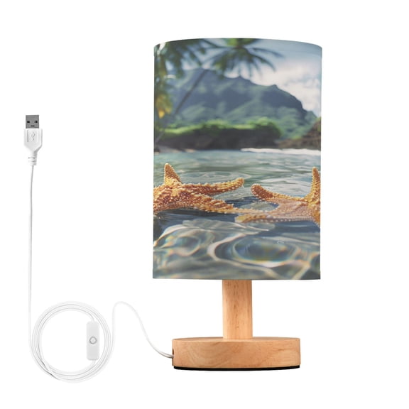 Star Fish in Summer Bedside Table Lamp Desk Warm Lights with USB Charging Port Cylinder LED Lamps for Bedroom Living Room Office