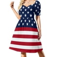 thumbnail image 1 of Star Flag Pirnt Dress USA 4th of July Independence Day Trendy Dresses Short Sleeve Street Casual Dress V Neck Clothes, 1 of 7