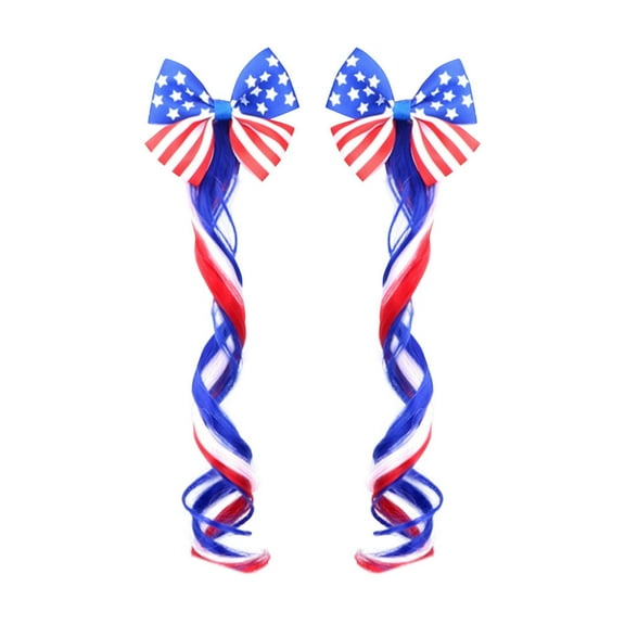 Star Flag Sparkly Bow Wig Clip Glitter Fabric Hair Accessories Universal Party Hairbands National Day Holiday Styling 2PCS