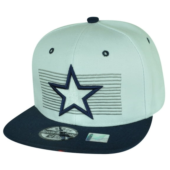 Star Flat Bill Snapback Hat Cap Adjustable Striped Fashion 2Tone White Navy Blue