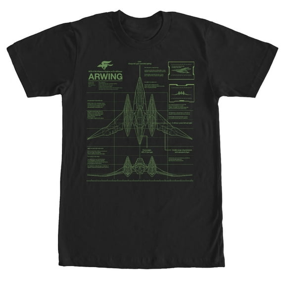 Star Fox Mens T-Shirt - Starfox Arwing Schematics Image (Medium)