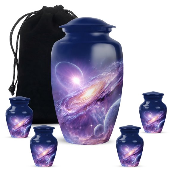 Star Galaxy Funeral Urn For Adult Man And Woman, Purple Urn For Human Ashes Adult Female Mom, 1 Large & Small Urns Male Set Of 4, Blue Cremation Urns For Human Ashes For Male And Female, 10&3 Inch
