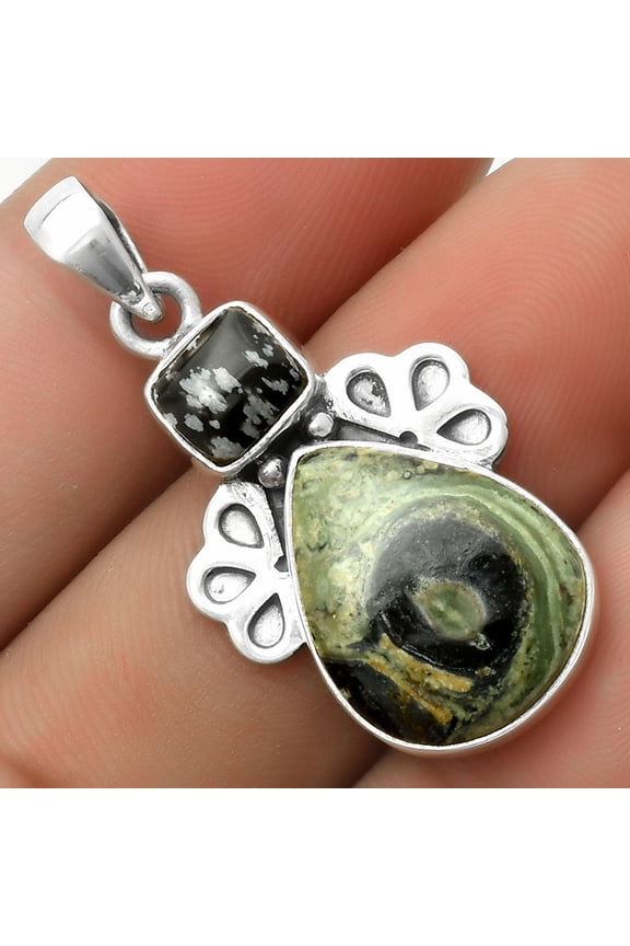 Star Galaxy Jasper & Snow Flake Obsidian 925 Silver Pendant Jewelry P-1576 SDP117034