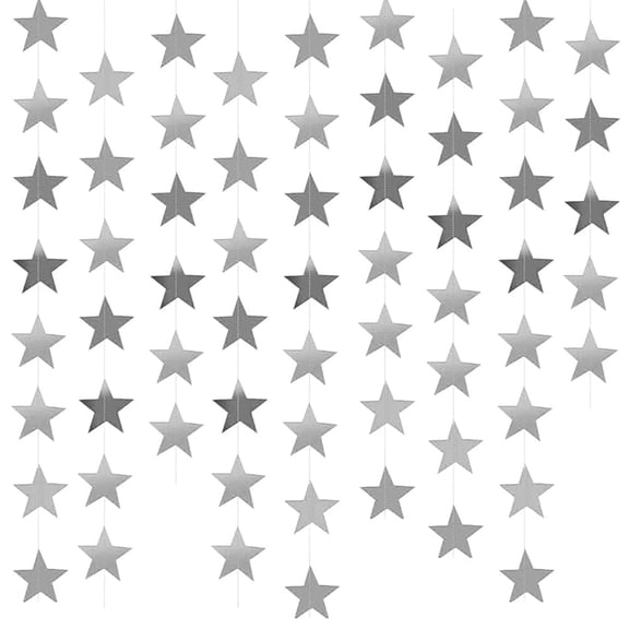 Star Garland Banner, 130 Feet Twinkling Star Hanging Bunting for Weddings, Birthdays, and Parties, Silver