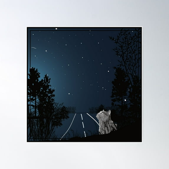 Star Gazing Cat-Grey Persian Starry Night Cat Poster Wall Art, Modern Wall Decor, 16x16 UNFRAMED