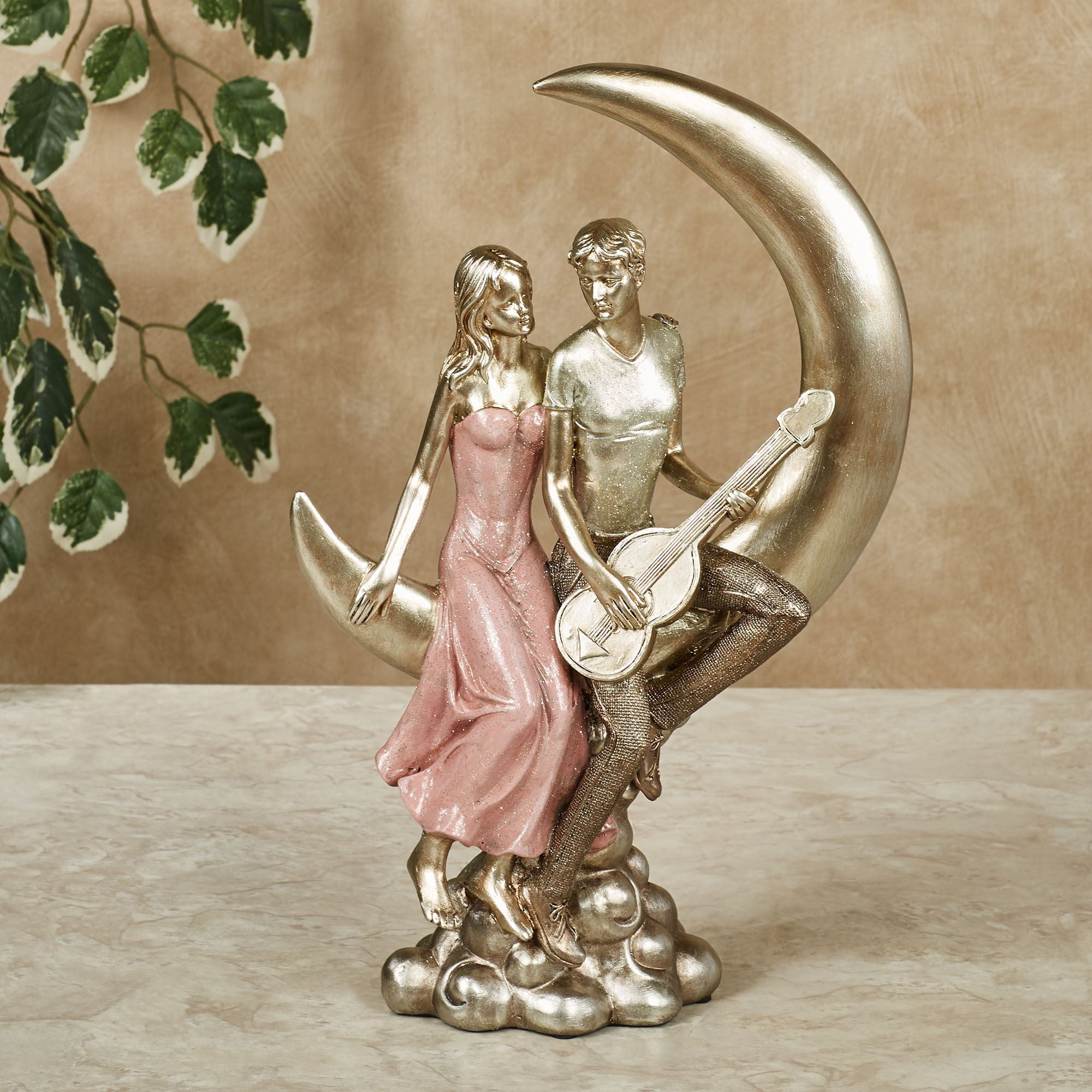 Platinum Resin Star Gazing Couple Figurine with Glitter Accents