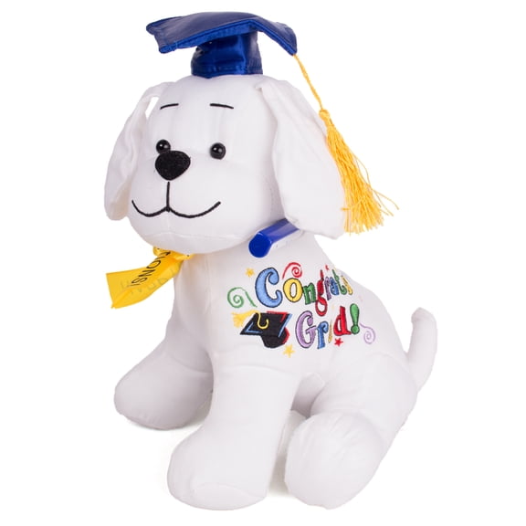 Star Gifts Grad Dog w/ Pen, Blue Hat 10.5" Plush Animal, White Blue
