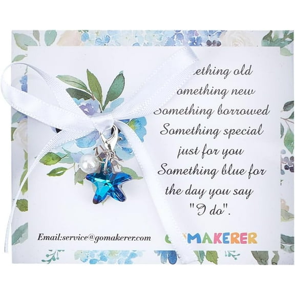 Star Glass Bride Bouquet Pendant Decoration Something Blue Keepsake Gift for Bride Platinum 33mm