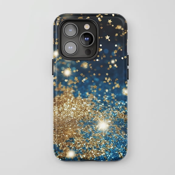 Star Glitter For All iPhone Series Tough Phone Case Glitter Blue Gold