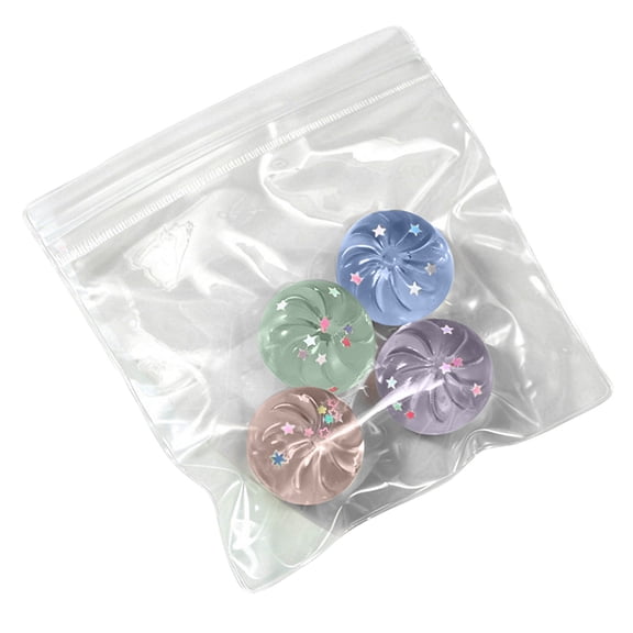 Star Glitter Mini Bun Shape Sugar Ball Squishy Toys, Elastic TPR Slow Rise Sensory Dumpling Squeeze Fidget, Pack of 4 Random Assorted Colors