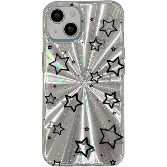 Star Glitter Scattering Silver Phone Case for iPhone 15 (NOT Pro),Aesthetic Blingbling Shimmer Y2K Trendy Design Glossy Shockproof One Piece Girls Women Cover for iPhone15 6.1in