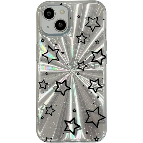 Star Glitter Scattering Silver Phone Case for iPhone 15 Pro 2023,Aesthetic Blingbling Shimmer Y2K Trendy Design Glossy Shockproof One Piece Girls Women Cover for iPhone 15pro 6.1in