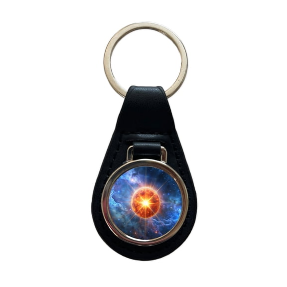 Star Going Nova Sci-fi Galaxy Space Metal Black Leather Keychain