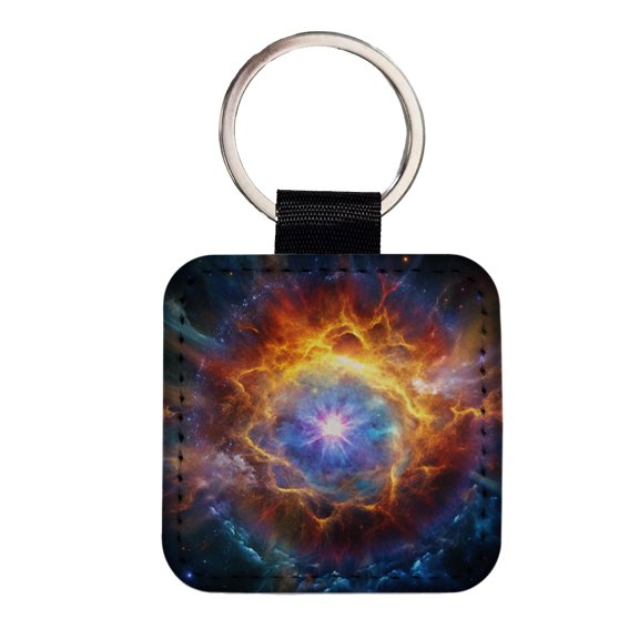 Star Going Supernova Galaxy Space Faux Leather Square Keychain