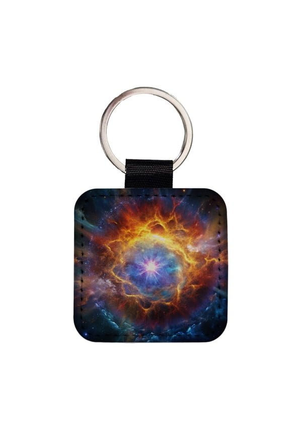 Star Going Supernova Galaxy Space Faux Leather Square Keychain