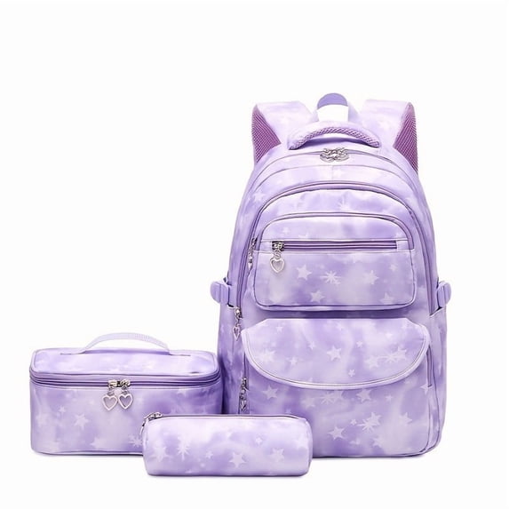 Star Gradient Print Backpack 3 in 1 Set, Water Resistant Lightweight School Bookbag with Lunch Bag and Pencil Case for Elementary Students