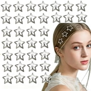 Star Hair Clips 2000s Y2K Snap Hair Barrettes Non Slip Star Hair Accessories Silver Metal Hair Clips for Girls Women -34 PCS 1.57"